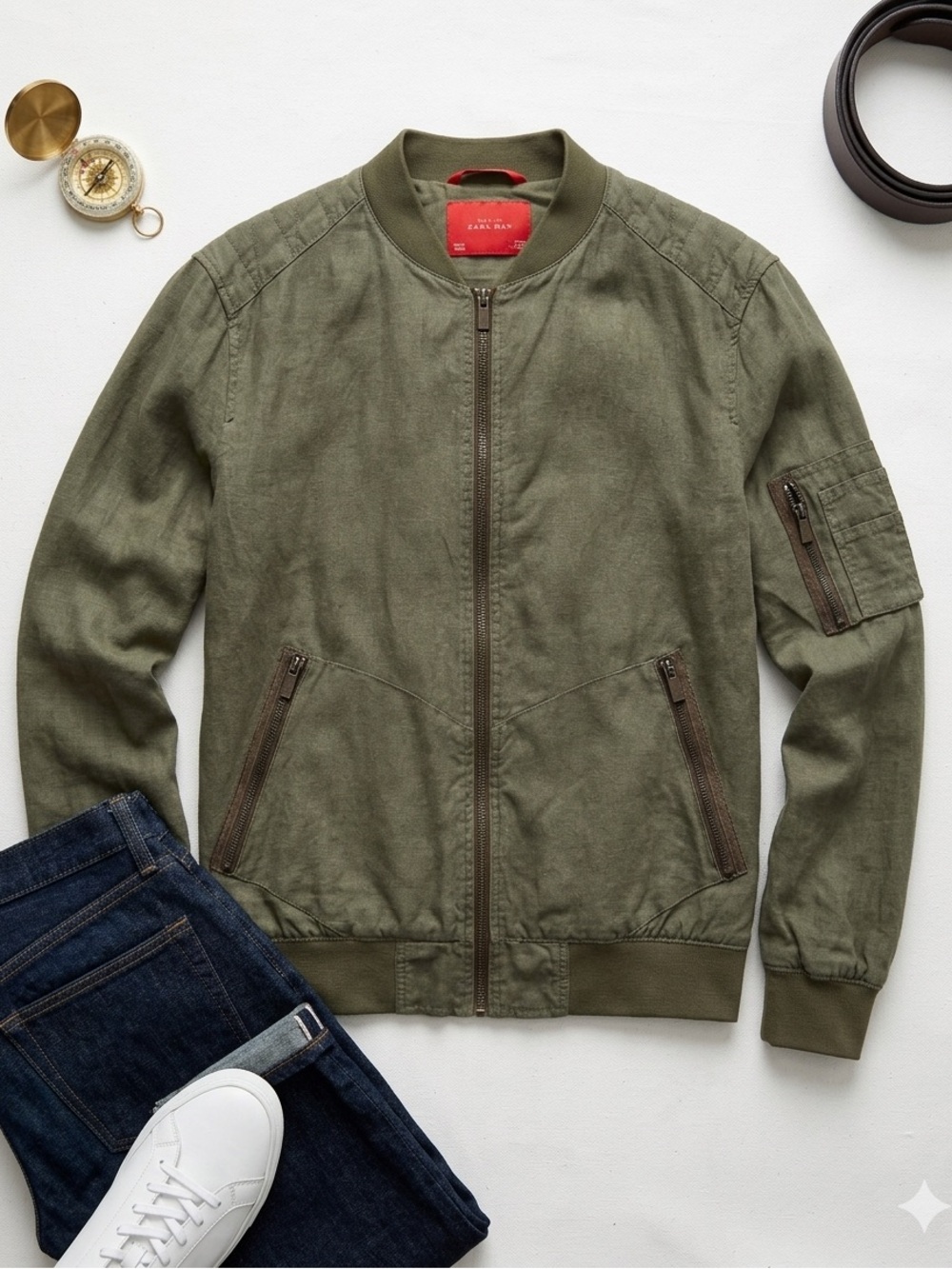 Zara Man 100% Linen Utility Bomber Jacket XL Blockette Normcore Basic Unisex